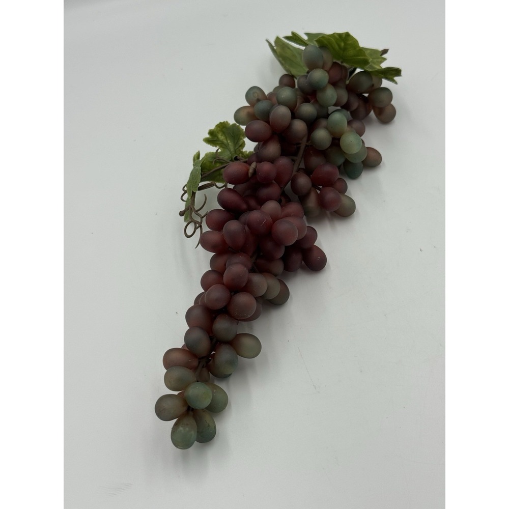 Artificial Faux Grapes Cluster Bunch w/ Leaves Purple Green Plastic 13"